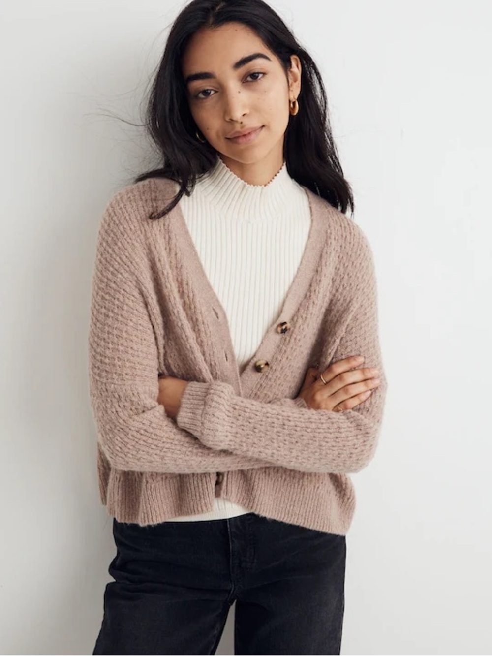 Madewell Mayfair Sweater Cardigan in Heather Blush Size XS